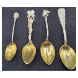 4 Sterling Spoons w/ Vermeil Bowls Various Makers