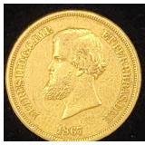 Brazil 1861 Gold 10,000 Reis .