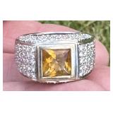 Stunning 18K White Gold,Citrine & Diamond Ring