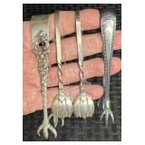 4 Silver Sugar Tongs - Various Makers & Patterns