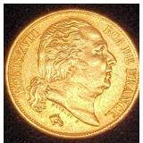 France 20 Francs Gold 1818-A Louis XVIII