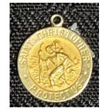 14K Yellow Gold Charm - St. Christopher Medal