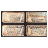 4 Vintage .999 pure silver Ingots  - 1oz each