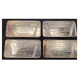 4 Vintage .999 pure silver Ingots - 1 oz each