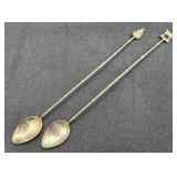 2 Sterling Iced Tea Spoons with Asian Designs