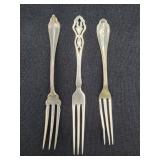 3 Antique Sterling Strawberry Forks-Various Makers