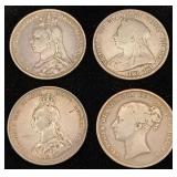 4 Great Britain Victoria Silver Shillings