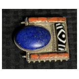 Tibetan Lapis, Coral, Stone & Silver Buckle