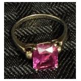 Vintage 10K Yellow Gold & Pink Topaz Ring