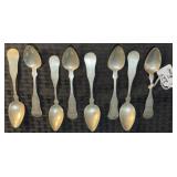 8 "N. Harding" Coin Silver Fiddleback Spoons