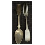 Antique Willard & Hawley Coin Silver Fork & Spoon