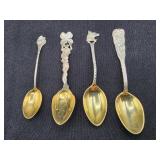4 Sterling Spoons w/ Vermeil Bowls Various Makers