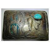 Vintage Navajo Silver & Turquoise Belt Buckle