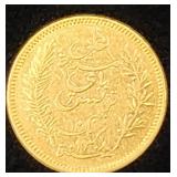 Tunisia 1891 Gold, 10 Francs
