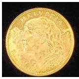 Switzerland 1922B Gold, 10 Francs