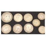 9 Great Britain Silver Coins