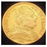 France 20 Francs Gold 1814-A Louis XVIII