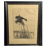 Antique Richard Bishop Signed Etching Duck Landing