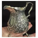Heavy Antique Sterling Baltimore Repousse Milk Jug