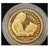 U.S. $5 Gold Bill of Rights 1993-W,