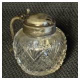 Antique Cut Glass & Silver Plate Mustard Jar