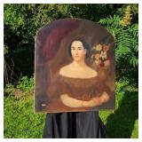 Fine Antique Woman with Flowers Portrait Painting