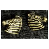 Vintage 14K, Sapphire & Enamel Zebra Head Earrings