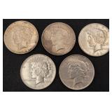 5 Silver Peace Dollars