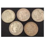 5 Morgan Silver Dollars
