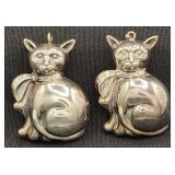2 Vint. Cazenovia Abroad Sterling Cat Ornaments