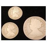 3 Great Britain Anne Silver Coins -