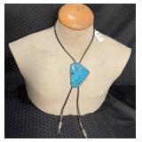 Vintage Turquoise & Silver Bolo Tie Signed
