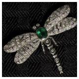 18K White Gold, Dia, & Emld Dragonfly Pin