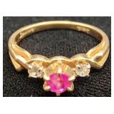 Vintage 14K, Diamond & Ruby Ring Signed Schneider
