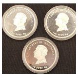 3 Silver 2026 Charles III Australia Ingots 1oz ea.