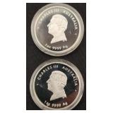 2 Silver 2026 Charles III Australia Ingots 1oz ea.