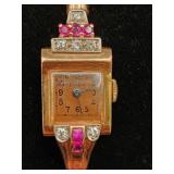 "Fidea" 14K Gold, Diamond & Ruby Cocktail Watch