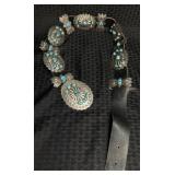 Fine Cast Sterling Turquoise & Leather Navajo Belt