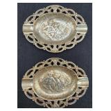 2 Vintage Matching 800 Silver Ashtrays with Putti