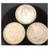 3 Great Britain George V Silver Half Crowns