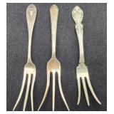 3 Antique Sterling Lemon Forks - Various Makers