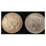 2 Silver Peace Dollars BU - 1923 & 1924.