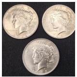 3 Peace Dollars - BU - 1922, 1923 & 1924.