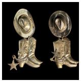 Pair Vintage Sterling Cowboy Hat & Boots Earrings