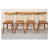 Set of 4 Antique Mixed Wood Plank Seat Chairs