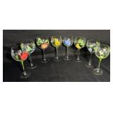 Vintage 8 Hand-Painted Wine Glasses.