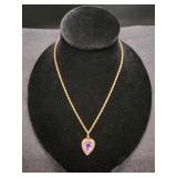 14K Gold & Heart Shaped Amethyst Necklace