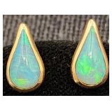 Pair of Fine Fire Opal & 14K Gold Stud Earrings