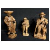 Vintage 3 Hand-Carved Wooden Folk Art Sculptures