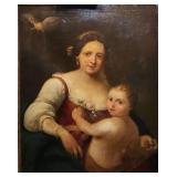 Antique Mother & Child Oil Painting